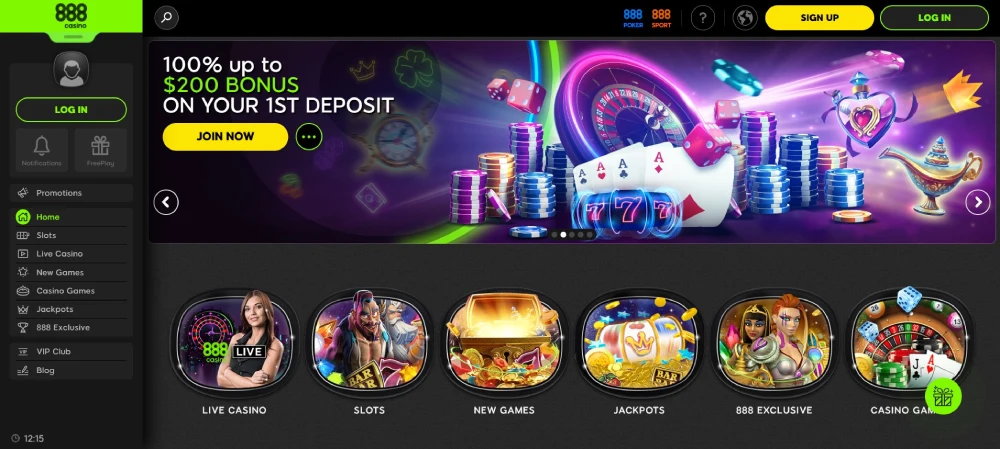 888 Casino Main Page